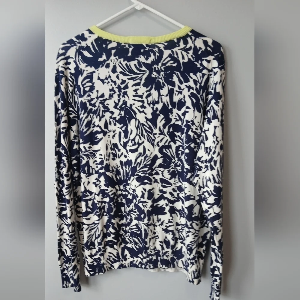 Lands' End Navy & Ivory Floral Cardigan Women's XL NWT
